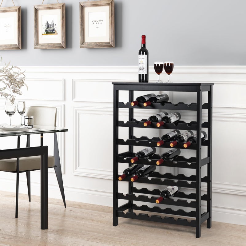 VASMIA 42 Bottles Bamboo Wine Rack,7-Tier Wine Rack Freestanding Floor with Table Top, Wine Storage Shelf for Kitchen Dining Room Bar,Black - Image 2