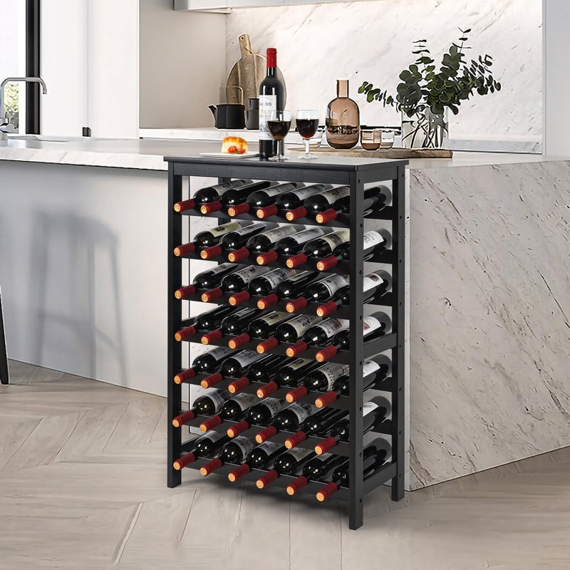 VASMIA 42 Bottles Bamboo Wine Rack,7-Tier Wine Rack Freestanding Floor with Table Top, Wine Storage Shelf for Kitchen Dining Room Bar,Black - Image 3