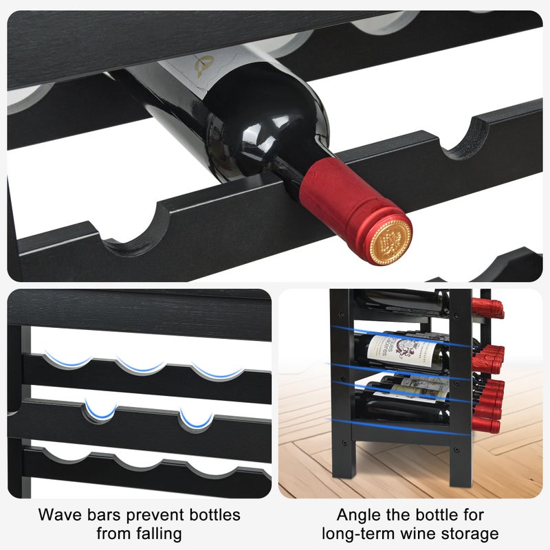 VASMIA 42 Bottles Bamboo Wine Rack,7-Tier Wine Rack Freestanding Floor with Table Top, Wine Storage Shelf for Kitchen Dining Room Bar,Black - Image 4
