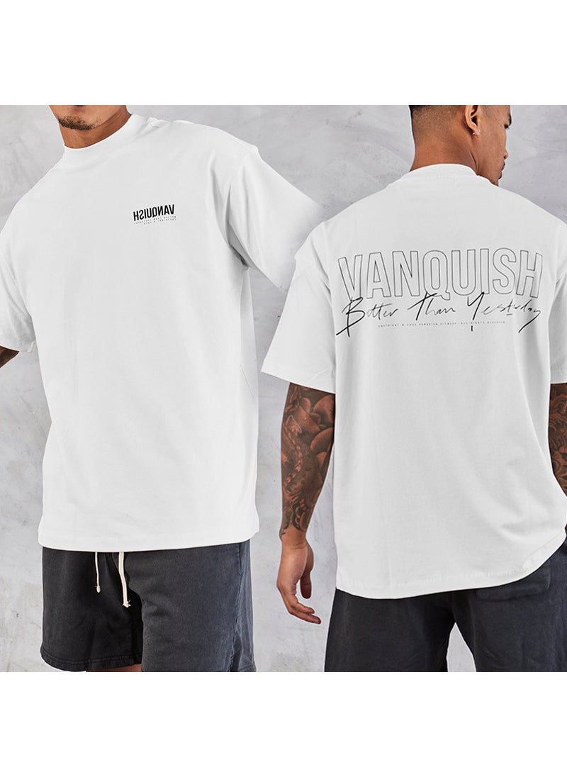 Generic - Large Size Mens Running Exercise Cotton T-Shirt Short Sleeve Sportswear Casual Fitness Clothing VQ Hip Hop Style Summer Tx51 white - Image 1