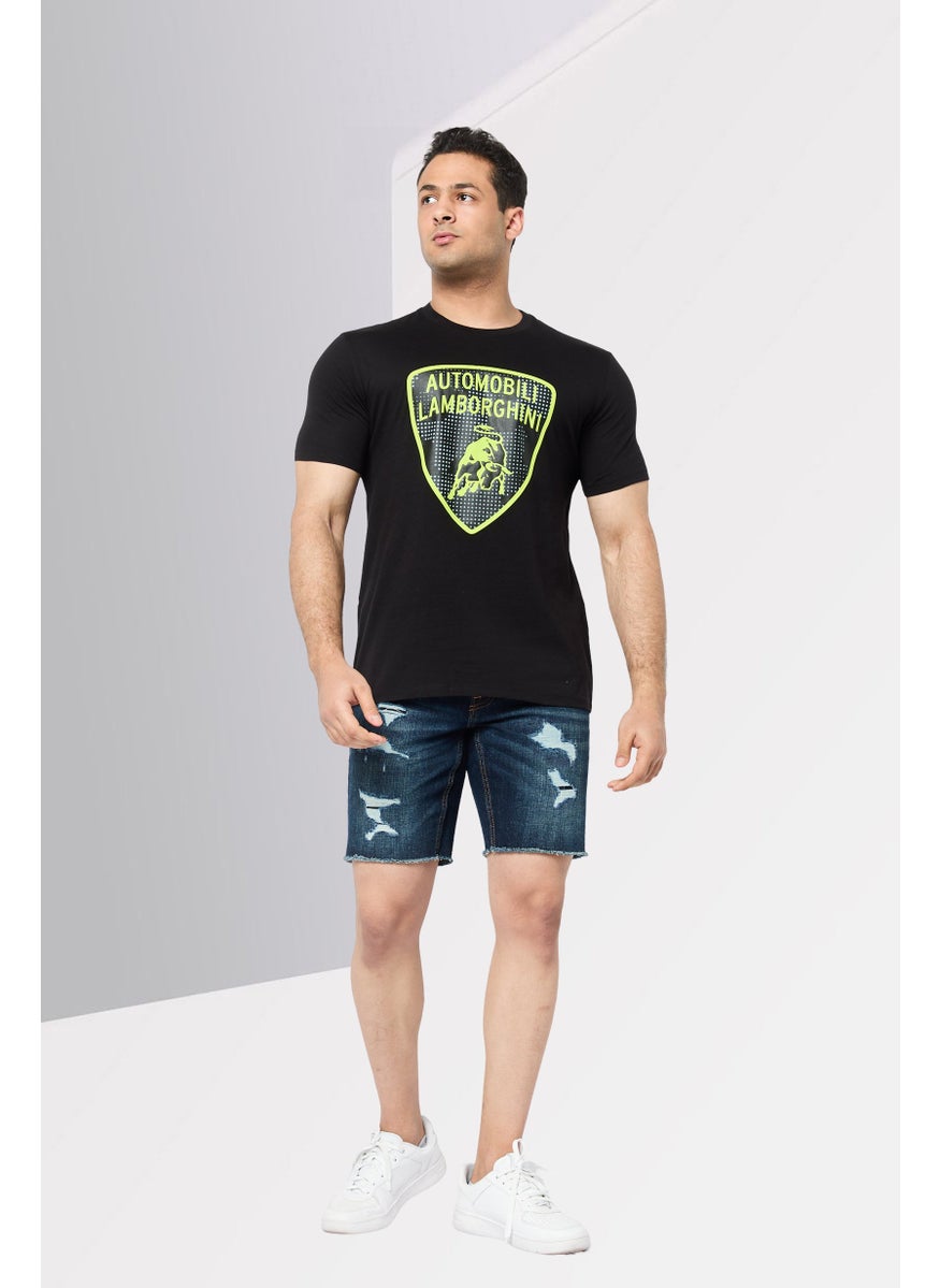 LAMBORGHINI - Men Crew Neck Short Sleeves Brand Logo T-Shirts, Black - Image 1
