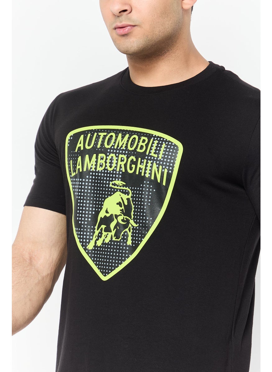 LAMBORGHINI - Men Crew Neck Short Sleeves Brand Logo T-Shirts, Black - Image 1
