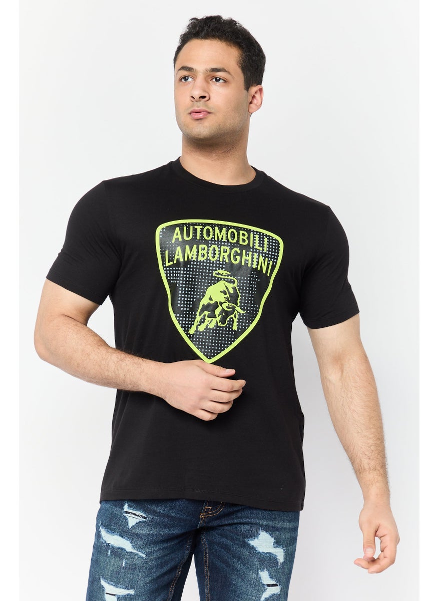 LAMBORGHINI - Men Crew Neck Short Sleeves Brand Logo T-Shirts, Black - Image 1