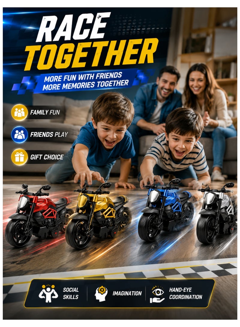 Toy Motorcycle 4 PCS Pull Back Motorcycle Toy Set, Friction Powered Racing Motorbike Toys for Boys, No Battery Push & Go Toy Vehicles, Mini Motorcycle Playset Gift for Kids Age 3+ - Image 4
