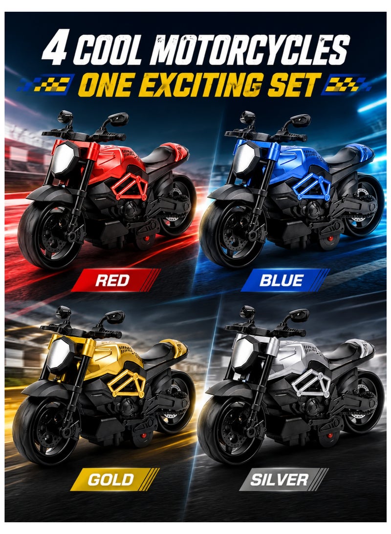 Toy Motorcycle 4 PCS Pull Back Motorcycle Toy Set, Friction Powered Racing Motorbike Toys for Boys, No Battery Push & Go Toy Vehicles, Mini Motorcycle Playset Gift for Kids Age 3+ - Image 2
