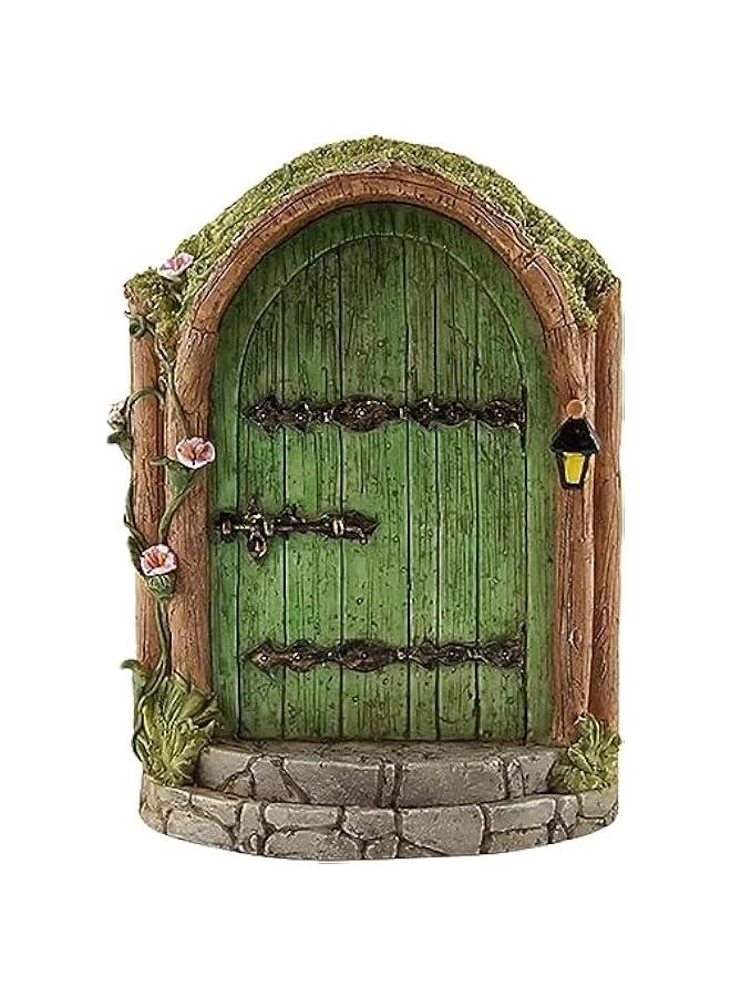 Generic Green Fairy Door Wooden Miniature Fairy Garden Doors Outdoor Mini Fairy Gnome House Accessories for Tree Trunk Ornaments Garden Miniatures,Garden Sculptures and Statues  - Image 1