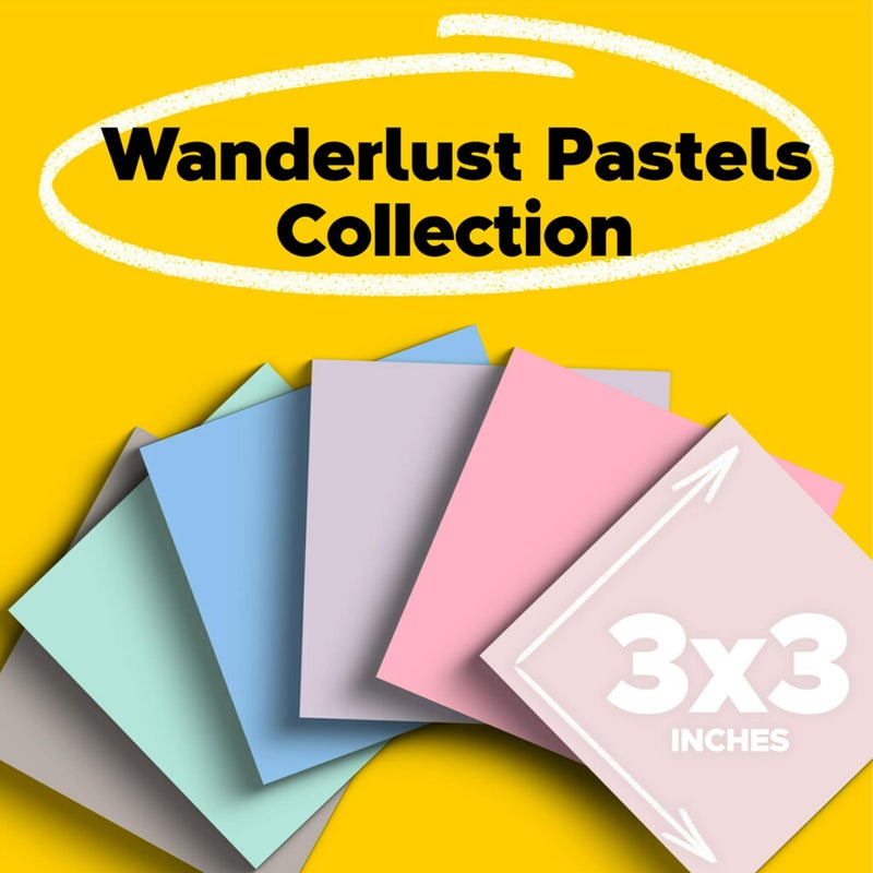 Post It Post-it 100% Recycled Paper Super Sticky Notes, 3 in. x 3 in., 12 Pads, 70 Sheets per Pad, Wanderlust Pastels, School Supplies and Office Products - Image 2