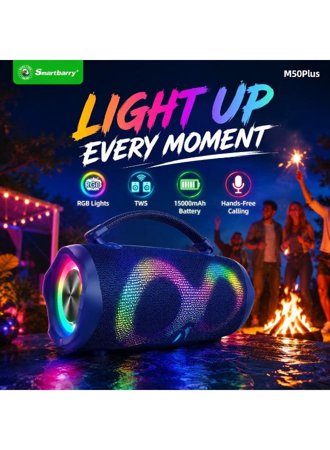 Smartbarry M50 Plus Portable Bluetooth Party Speaker with RGB Lights Deep Bass Sound System 15000mAh Battery TWS Stereo Mode Hands Free Calling USB Rechargeable Wireless Speaker - Image 4