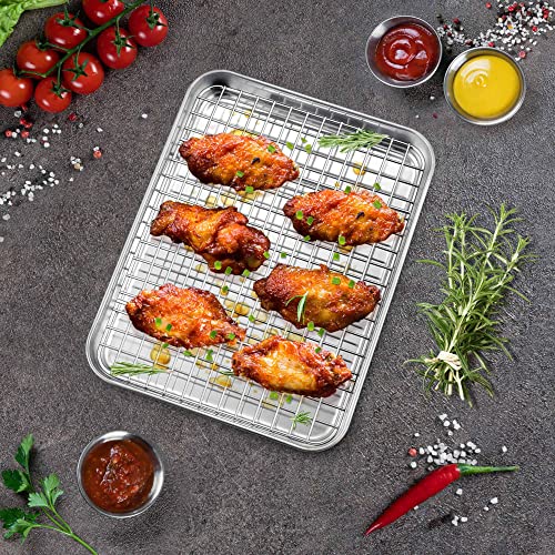 P&P CHEF طقم صينية فرن توست P&P CHEF بحجم 9 بوصة مع رف، صينية خبز من الفولاذ المقاوم للصدأ ورف تبريد شبكي للطهي/الشواء، آمنة في غسالة الصحون وسهلة التنظيف، غير سامة وقوية، (2 قطعة) - Image 5