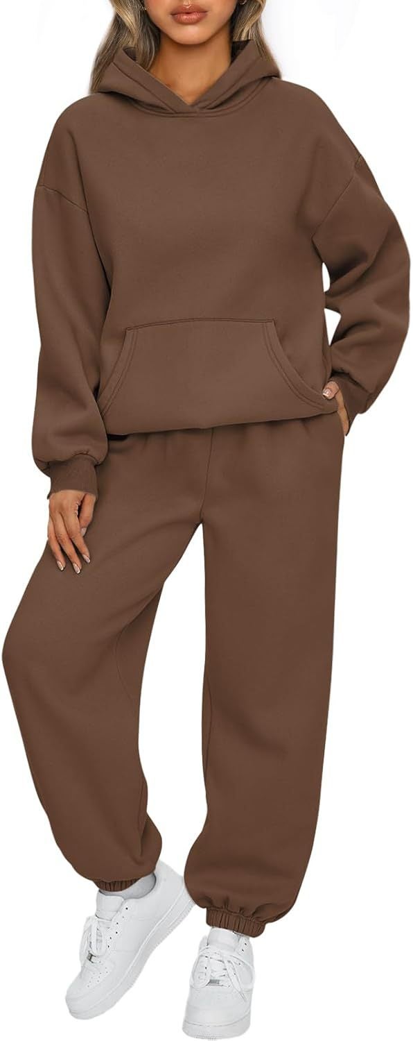 2023 Autumn Winter Womens Hoodie and Pants Set Brown