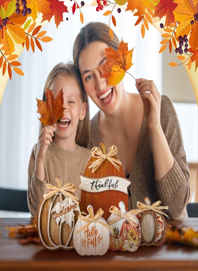 GlikCeil 5 Pcs 3D Fall Pumpkin Tabletop Signs Thanksgiving Pumpkin Decor Harvest Pumpkin Table Block Fall Wood Standups Thanksgiving Tiered Tray Decoration Pumpkin Centerpiece for Home (Brown) - Image 5