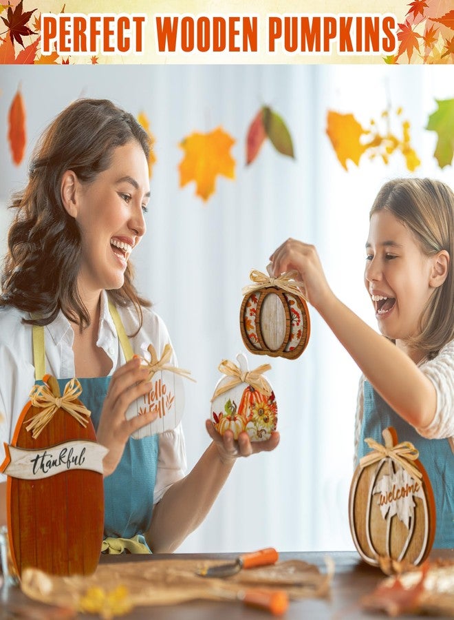 GlikCeil 5 Pcs 3D Fall Pumpkin Tabletop Signs Thanksgiving Pumpkin Decor Harvest Pumpkin Table Block Fall Wood Standups Thanksgiving Tiered Tray Decoration Pumpkin Centerpiece for Home (Brown) - Image 4