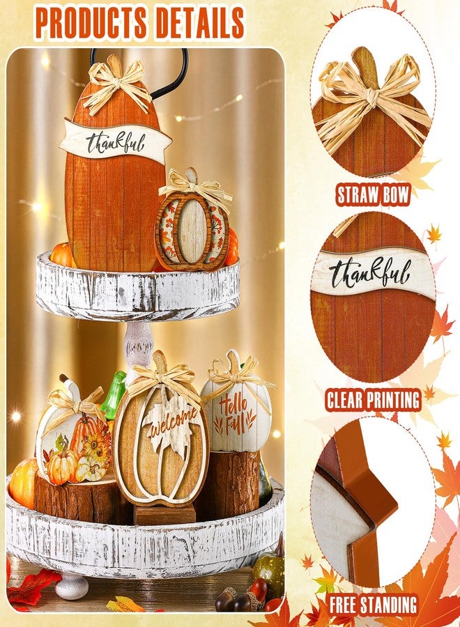 GlikCeil 5 Pcs 3D Fall Pumpkin Tabletop Signs Thanksgiving Pumpkin Decor Harvest Pumpkin Table Block Fall Wood Standups Thanksgiving Tiered Tray Decoration Pumpkin Centerpiece for Home (Brown) - Image 3