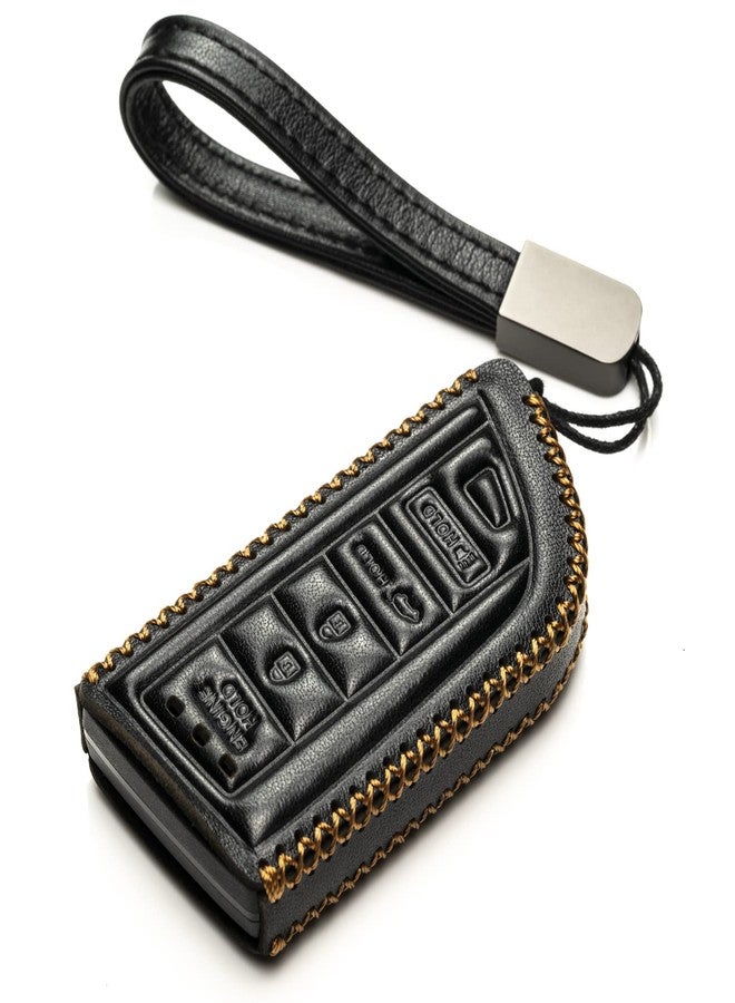 Vitodeco Genuine Leather Smart Key Fob Case with Leather Key Strap Compatible for Acura MDX, Acura RDX 2022 (5-Button, Black) - Image 1