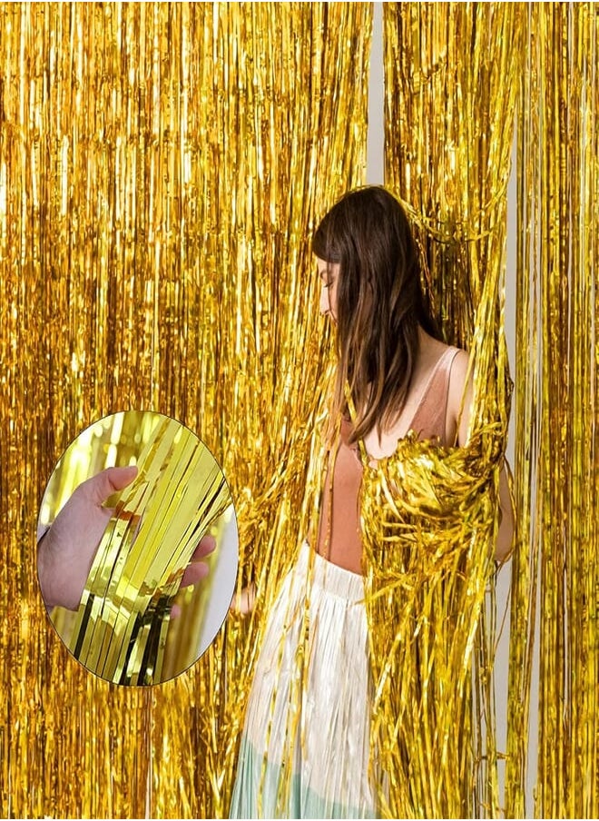 Somnr - 1 Pack Golden Tinsel Foil Fringe Curtain Engagement Decorations Curtain Backdrop for Princess Party Decorations(3.3ft x 6.6ft) - Image 1