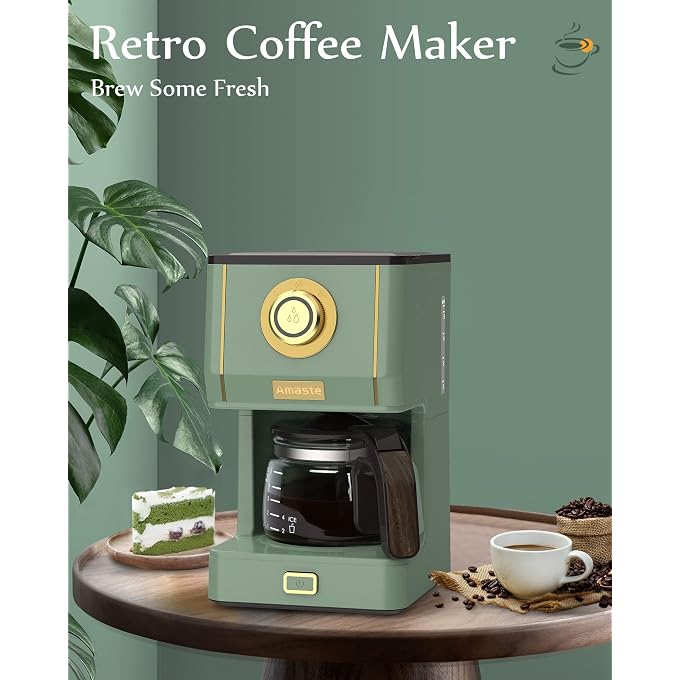 Amaste Drip Coffee Maker, Coffee Machine with 25 Oz Glass Coffee Pot, Retro Style Coffee Maker with Reusable Filter & Three Brewing Modes, Warming Plate, Matcha Green - Image 3