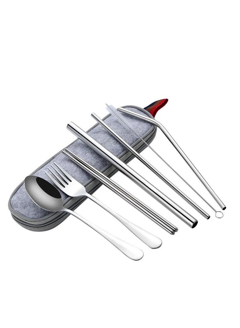 8-Piece Portable Travel Cutlery Set Silver/Grey - Image 1