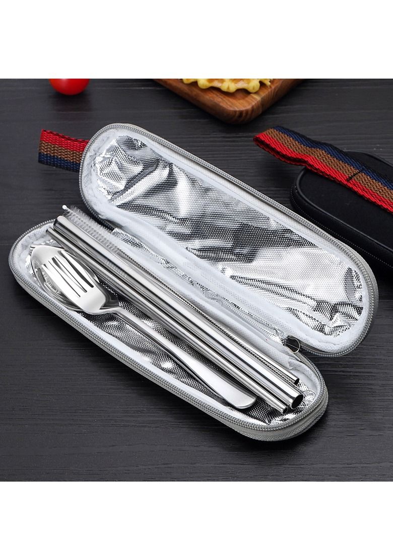 8-Piece Portable Travel Cutlery Set Silver/Grey - Image 2