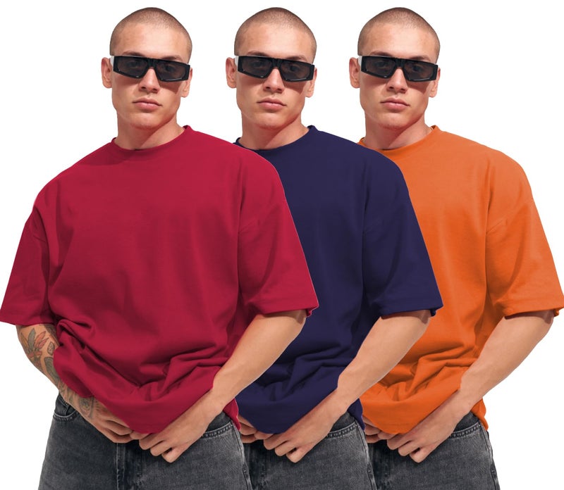 LEOTUDE Men's Oversized Half Sleeve Round Neck T-Shirt (PO3_FS49_Plain_Combo_P_Multicolor13_XXL) - Image 1