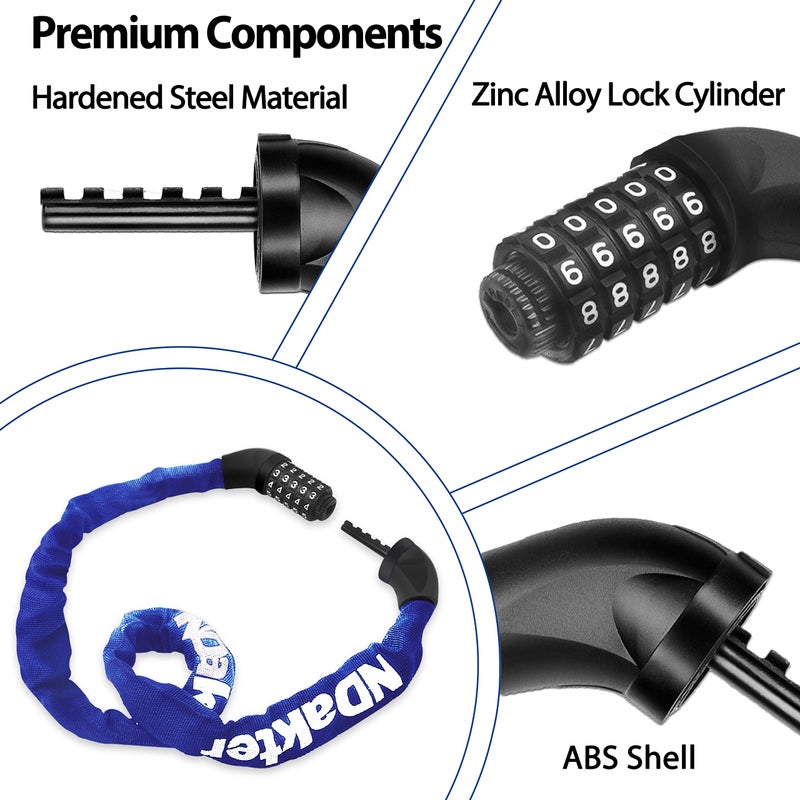 NDakter Bike Chain Lock, 5 Digit Combination Heavy Duty Anti Theft Bicycle Chain Lock,2.62/3.2/4.27/5/6Ft Long Security Resettable Bike Locks for Bike, Bicycle, Scooter, Door, Gate, Fence-4/6mm Thick - Image 4