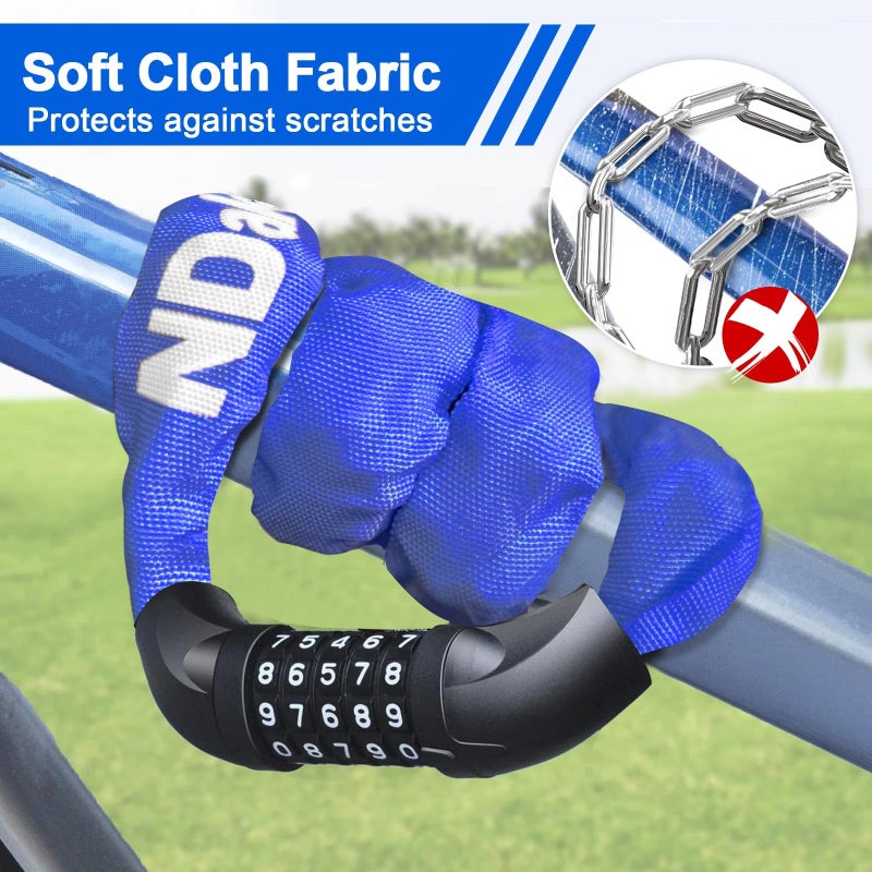 NDakter Bike Chain Lock, 5 Digit Combination Heavy Duty Anti Theft Bicycle Chain Lock,2.62/3.2/4.27/5/6Ft Long Security Resettable Bike Locks for Bike, Bicycle, Scooter, Door, Gate, Fence-4/6mm Thick - Image 5