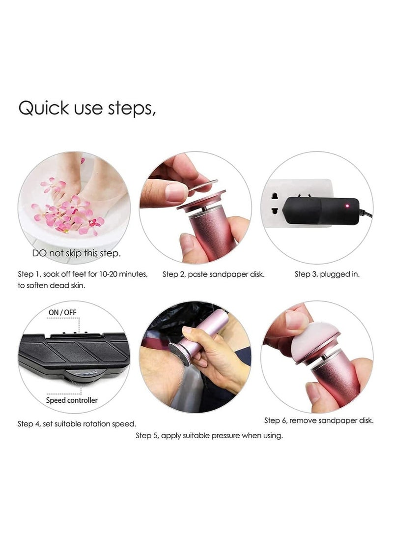 General - Electric Foot Callus Remover (Adjustable Speed) with 60pcs Replacement Sandpaper Discs, Powerful Pedicure Electronic Foot File for Women Men Dead Dry Hard Skin Calluses, Pink - Image 1