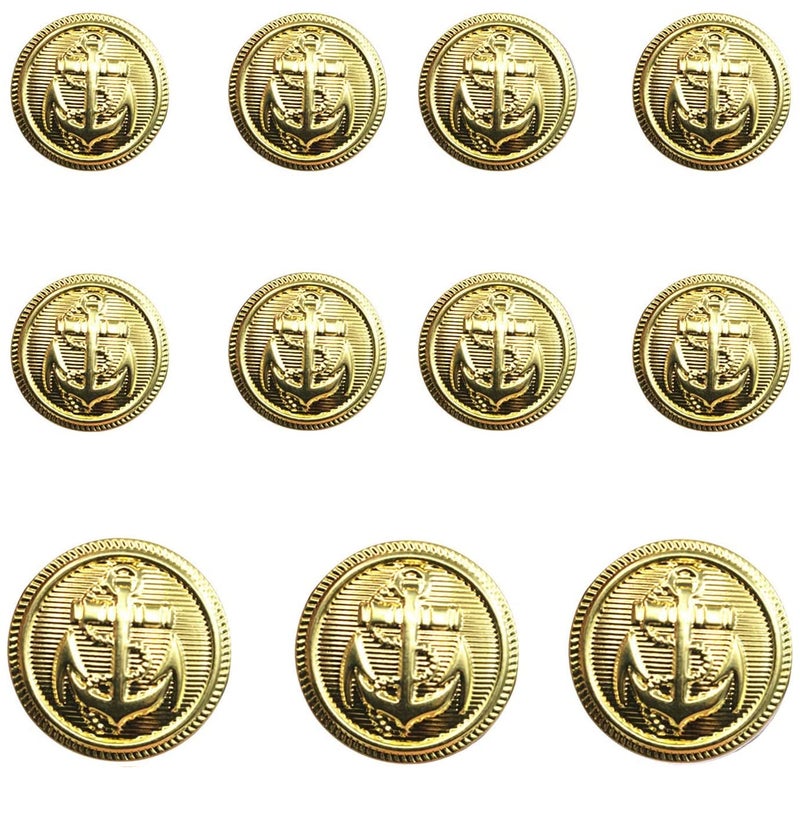 KENDANY KENDANY 11 Pieces Metal Blazer Button Set  Naval Anchor Crest  for Blazer Suits Sport Coat Uniform Jacket Gold 15MM 20MM