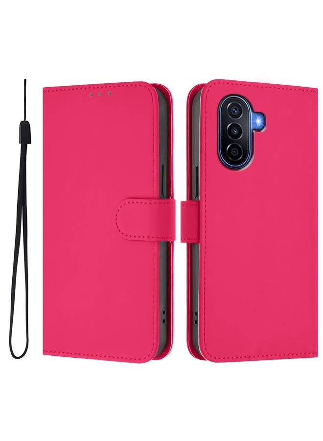 S-TOP Case For Huawei Enjoy 50 4G / nova Y70 Plus Skin Feel Solid Color Leather Phone Case with Lanyard - Image 2