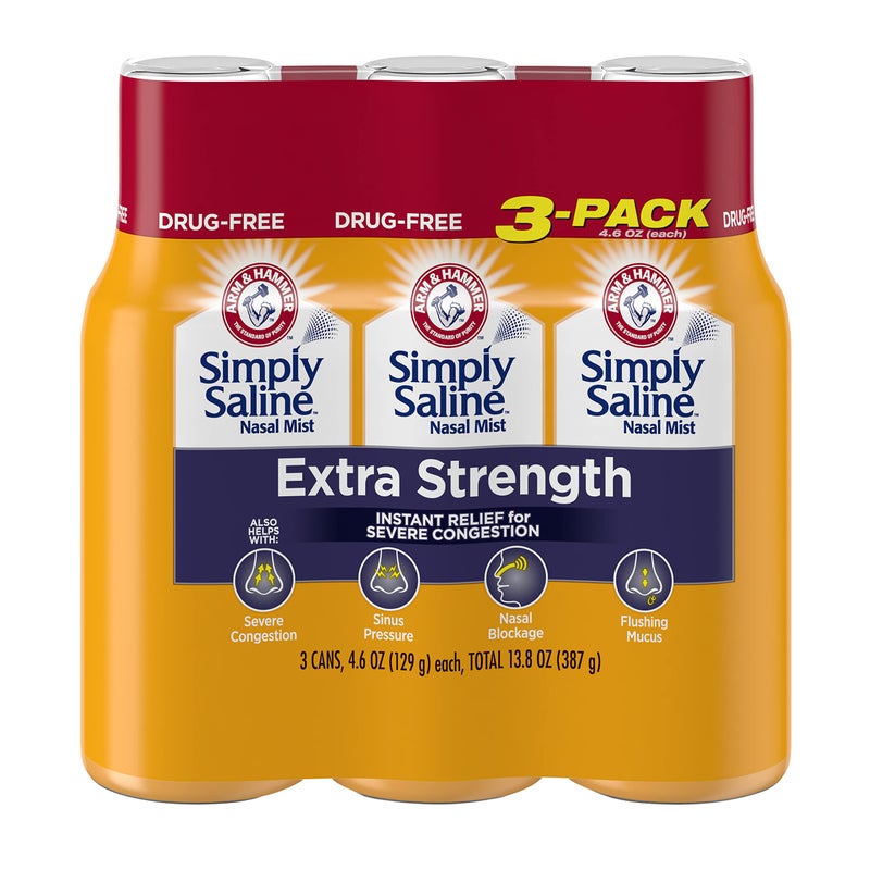 Arm & Hammer Simply Saline Extra Strength Nasal Mist 4.6oz, Saline Nasal Spray, Drug-Free, 3-Pack - Image 1