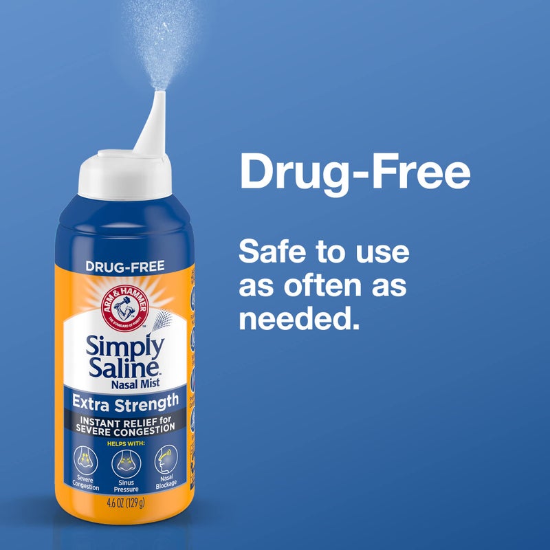 Arm & Hammer Simply Saline Extra Strength Nasal Mist 4.6oz, Saline Nasal Spray, Drug-Free, 3-Pack - Image 4