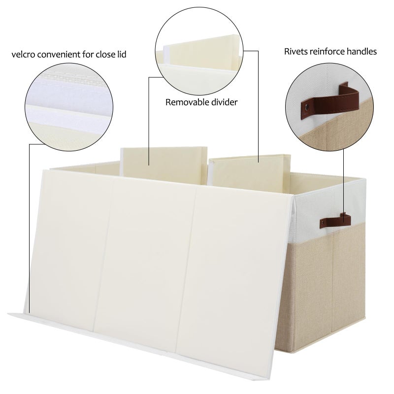 Gowee Extra Large Toy Storage Box with Lid, Sturdy Toys Storage Chest Bin Organizer Basket with Dividers for Kids, Boys, Girls, Nursery, Closet, Bedroom, Playroom 35.5"x17" x17" (Beige and White) - Image 5