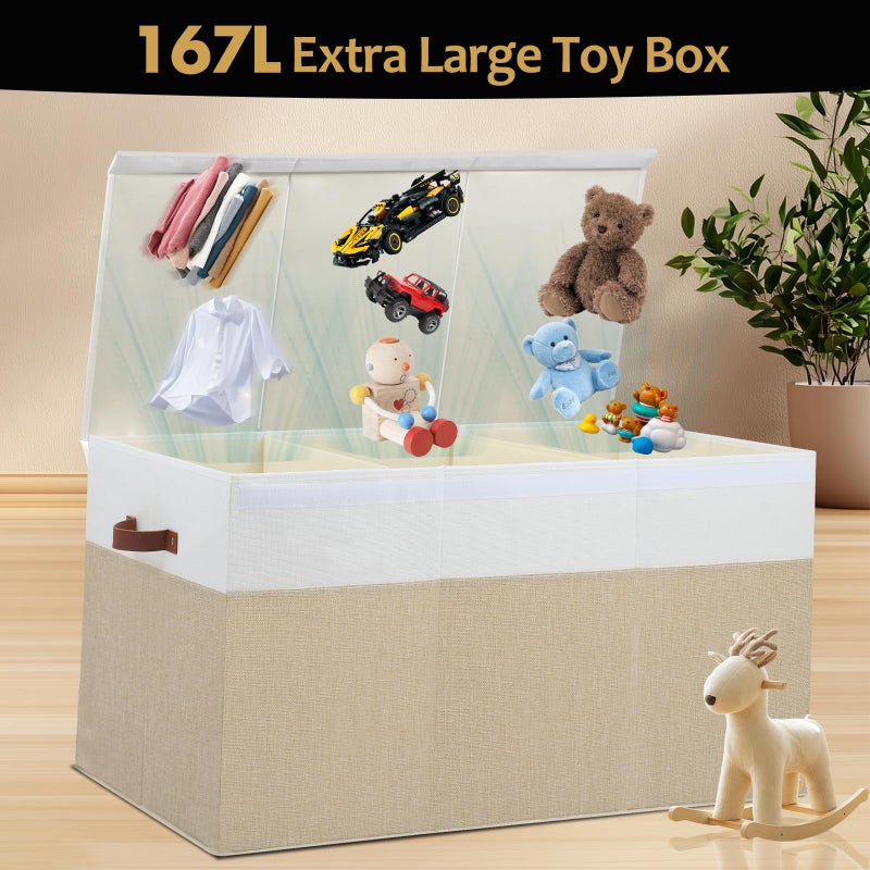 Gowee Extra Large Toy Storage Box with Lid, Sturdy Toys Storage Chest Bin Organizer Basket with Dividers for Kids, Boys, Girls, Nursery, Closet, Bedroom, Playroom 35.5"x17" x17" (Beige and White) - Image 2