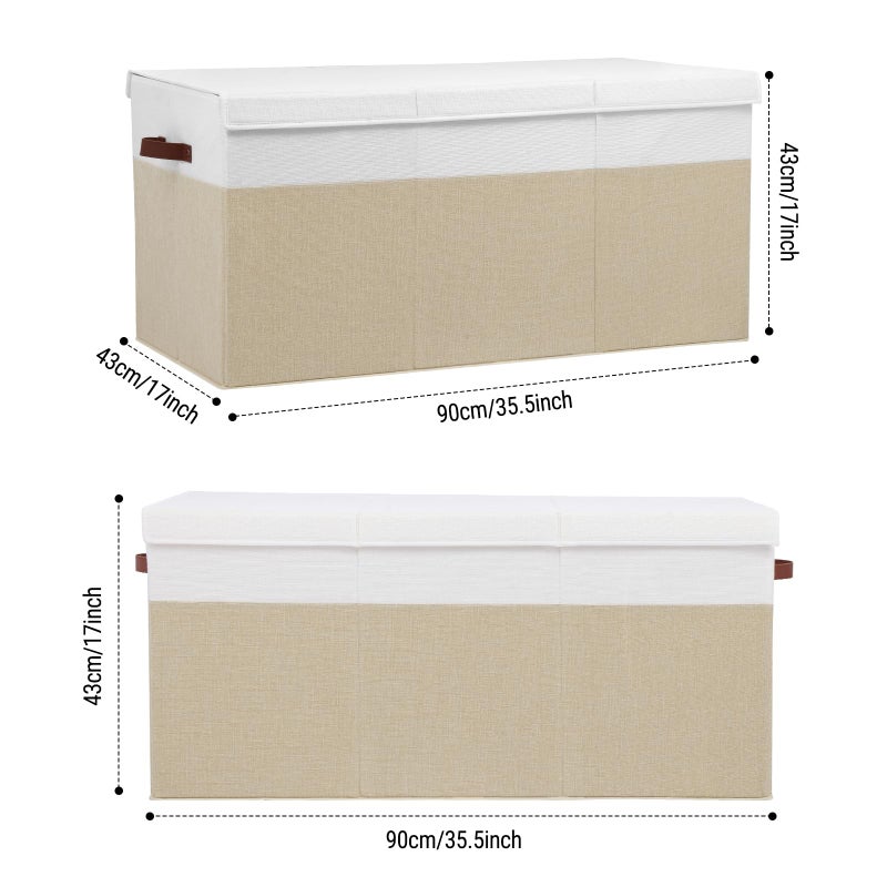 Gowee Extra Large Toy Storage Box with Lid, Sturdy Toys Storage Chest Bin Organizer Basket with Dividers for Kids, Boys, Girls, Nursery, Closet, Bedroom, Playroom 35.5"x17" x17" (Beige and White) - Image 4