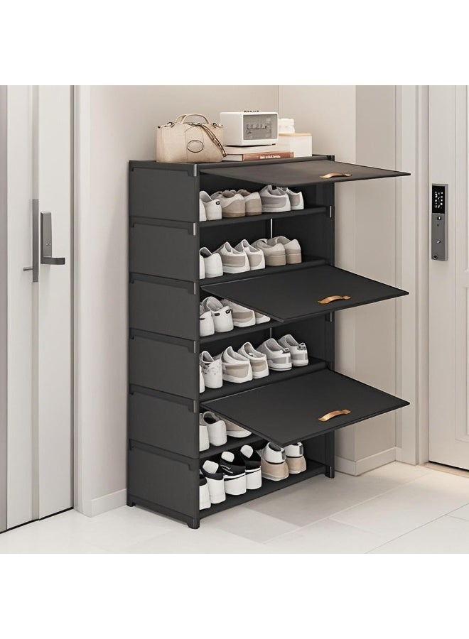 YOUWE7 Shoe Rack, Multi-Tier Shoe Storage Cabinet 28 Pair Plastic Shoe Shelves Rack Organizer Non-Woven Cover Shoe Shelf for Closet Hallway Bedroom Entryway (Black, 6TIER) - Image 1