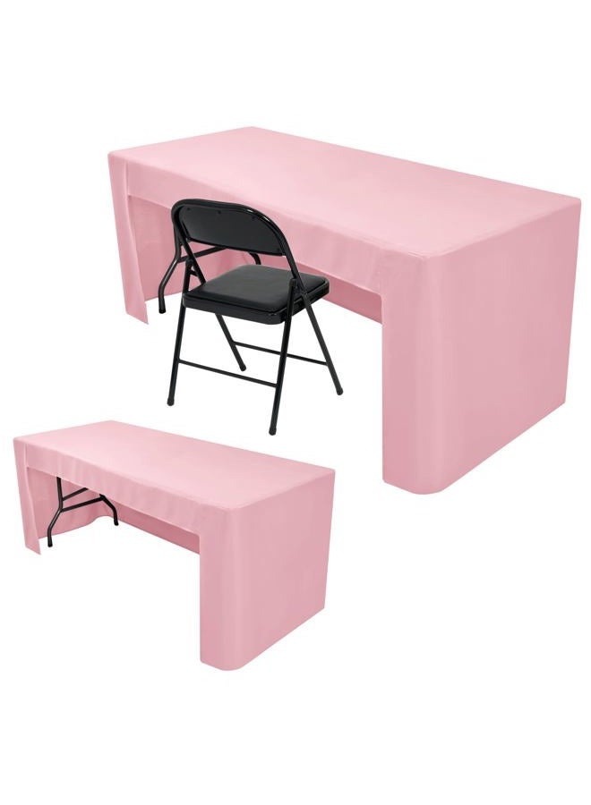 Nasitos 2 Pack 8 foot Tablecloth Fitted Pink Trade Show Table Covers-Open Back Tablecloth Washable Fabric Table Cloth for Rectangular Table, Parties, Craft Show, Baby Shower, Events, Vendor Booth - Image 1