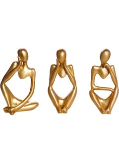 Sumersha 3Pcs The Thinker Statue Abstract Sculpture Mini Gold Resin Statue Set For Modern Home Office Living Room Desk Desktop Bookshelf Nightstand Decor Art Collectible Figurines