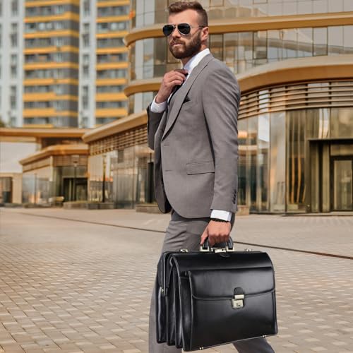 Banuce Leather Briefcase for Men with Lock Legal Attorney Lawyer Briefcase Doctor Bag Attache Case Large 15.6 Inch Laptop Bag for Work Business Travel Black - Image 2