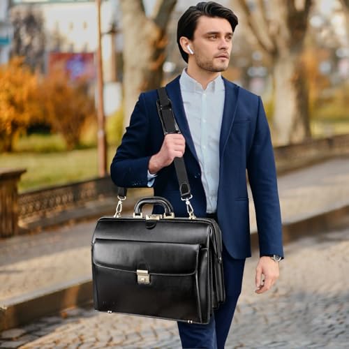 Banuce Leather Briefcase for Men with Lock Legal Attorney Lawyer Briefcase Doctor Bag Attache Case Large 15.6 Inch Laptop Bag for Work Business Travel Black - Image 3