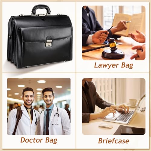 Banuce Leather Briefcase for Men with Lock Legal Attorney Lawyer Briefcase Doctor Bag Attache Case Large 15.6 Inch Laptop Bag for Work Business Travel Black - Image 4