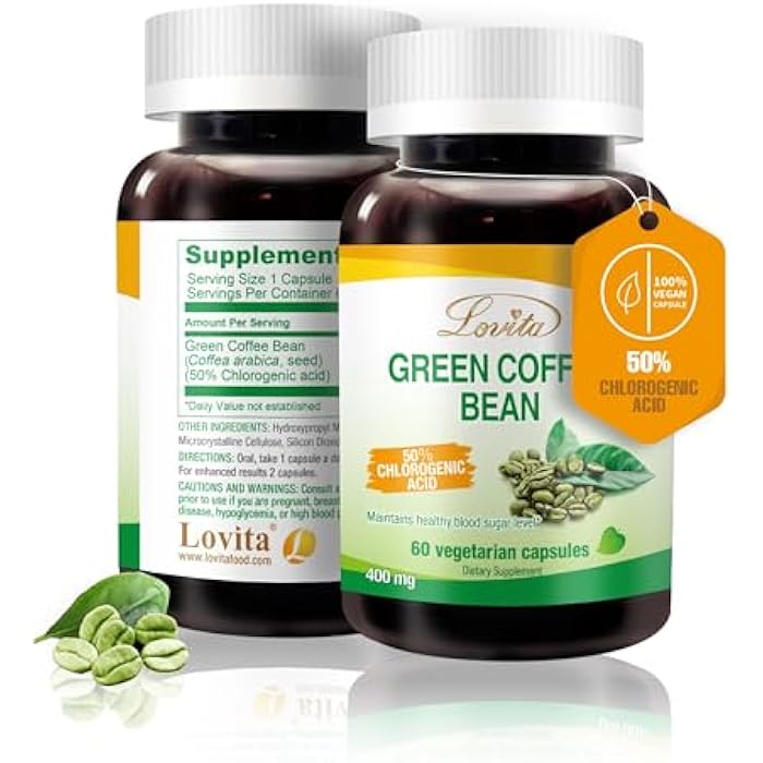 Lovita Green Coffee Bean Extract 1600 mg Equivalent, High Potent Green Coffee Extract with 50% Chlorogenic Acid for Natural Antioxidant & Size Reduction, Vegan Friendly, 60 Veggie Capsules - Image 1