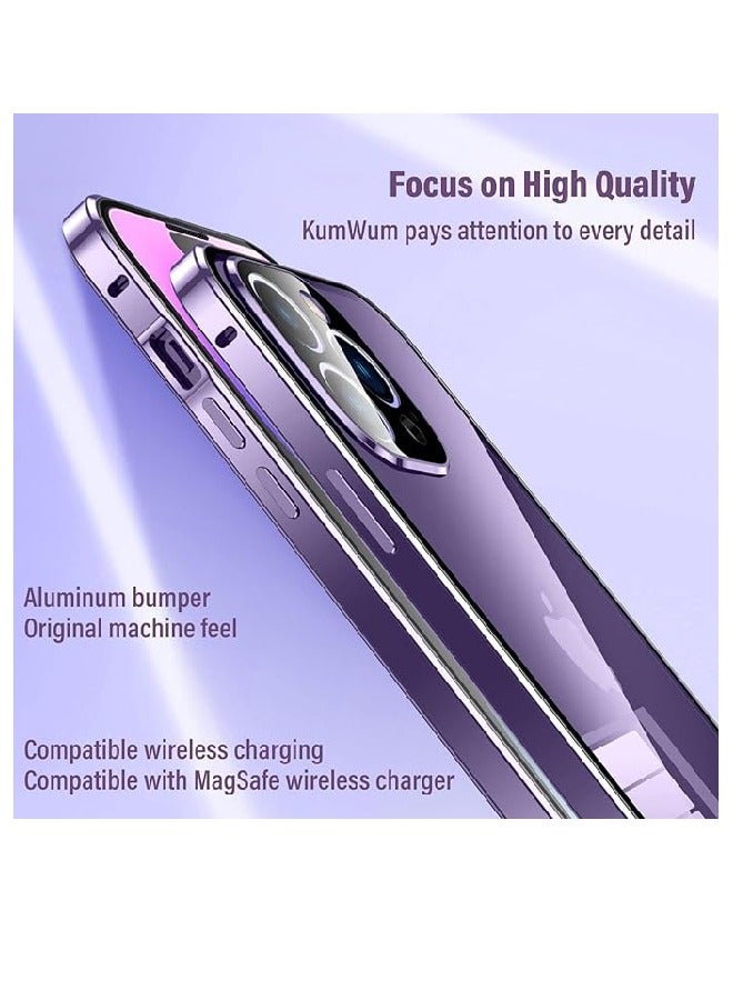 FOCUS Metal Case for iPhone 14 Pro, 360° Full Protection Ultra-Thin Clear Double Sided Tempered Glass Screen Protector Case Cover with Safety Lock and Camera Lens Protector (14 Pro , Black) - Image 4