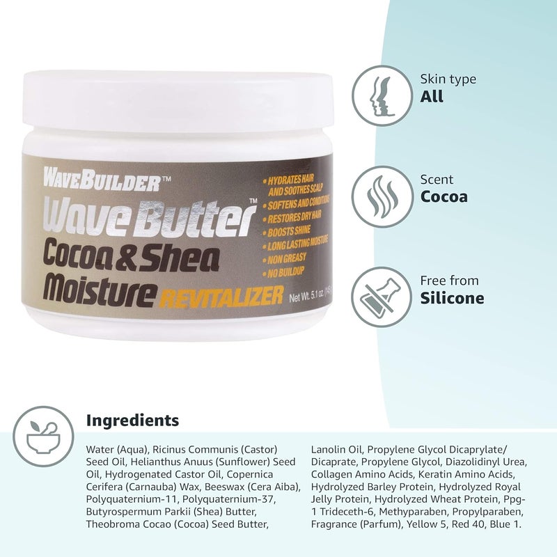 WaveBuilder Cocoa & Shea Wave Butter - Added Moisture and Shine for Hair Waves, 5.1 oz - Image 5