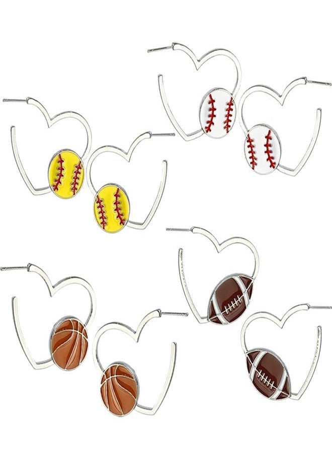 Pingyongchang Sports Ball Earrings for Women Sports Fans Players Double-sided Baseball Basketball Volleyball Football Rugby Earrings Game Day Heart Jewelry Birthday Valentine's Day Mother's Day - Image 5