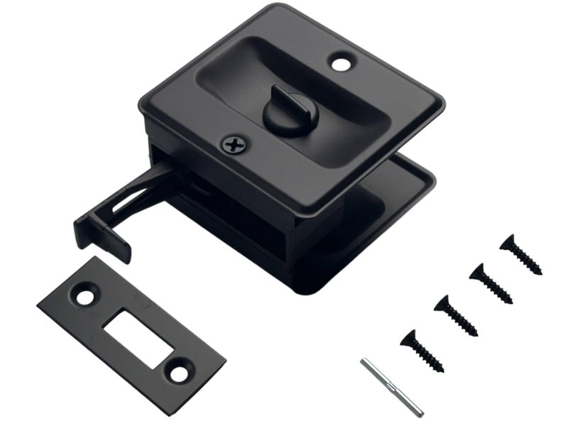 QCAA Solid Brass Sliding Door Pull Privacy Pocket Lock, Matte Black, 2 Pack - Image 1