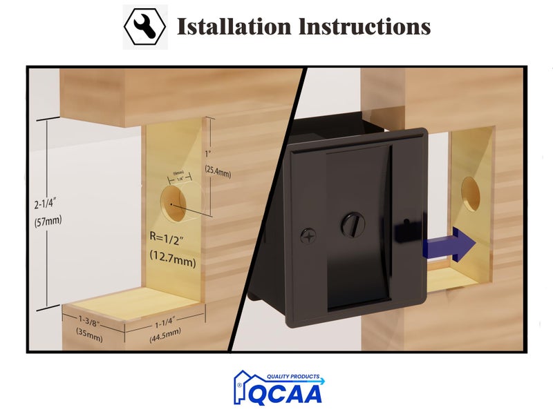 QCAA Solid Brass Sliding Door Pull Privacy Pocket Lock, Matte Black, 2 Pack - Image 5