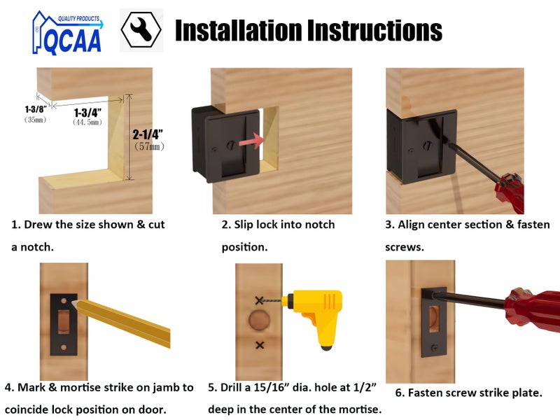 QCAA Solid Brass Sliding Door Pull Privacy Pocket Lock, Matte Black, 2 Pack - Image 4