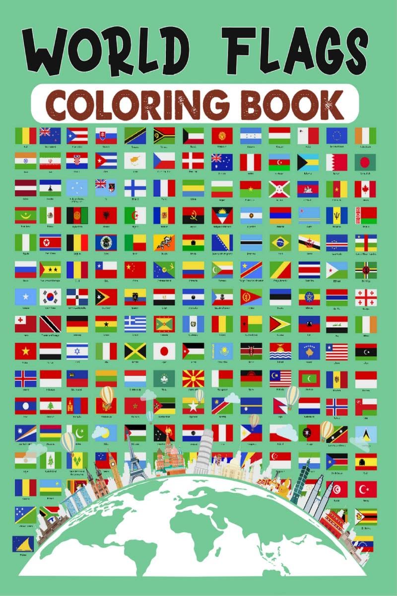 Word Flags Coloring Book : Discover all Geography Country flags on the map for Kids and Adults 