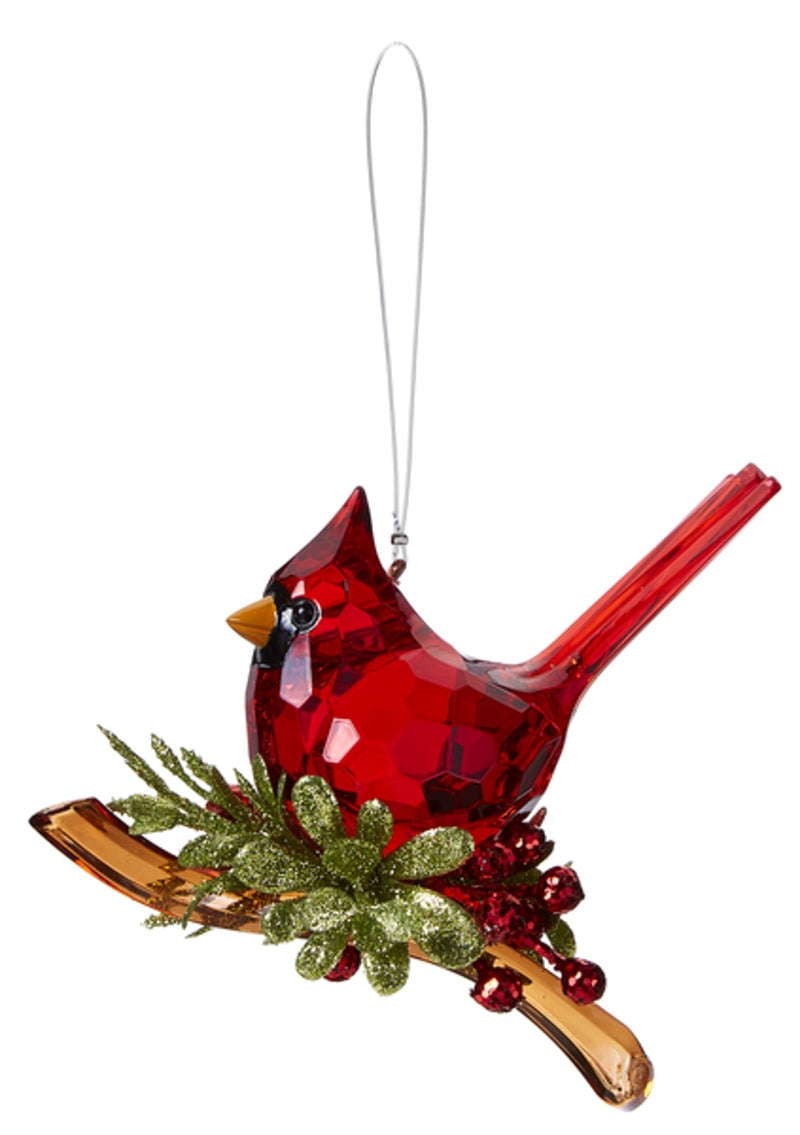 Ganz Acrylic Cardinal On A Branch Ornament Approximately 4 Inches