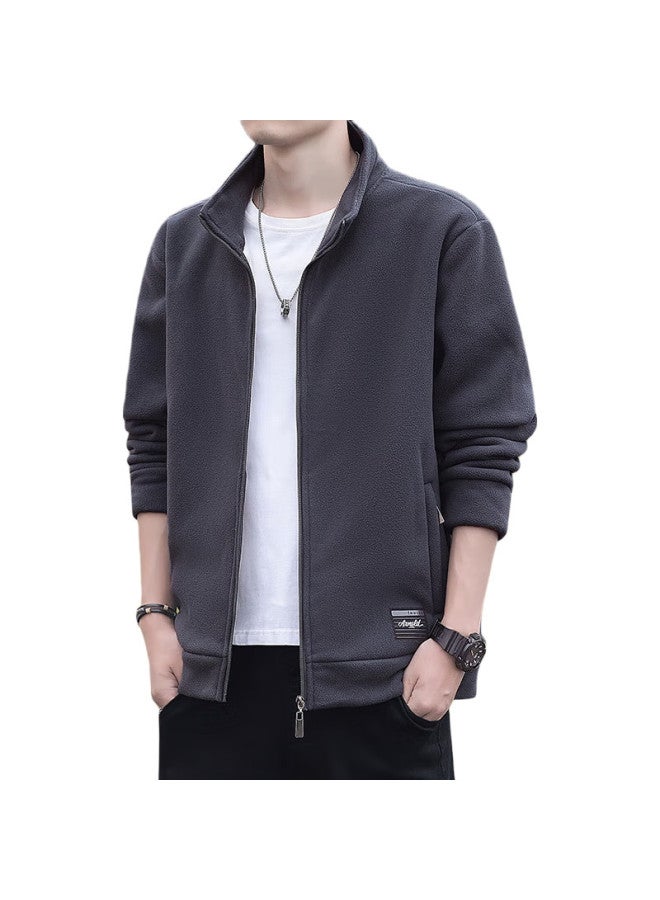 ROMON Men'S Autumn Jacket, Stand-Up Collar Cardigan, Trendy Warm Fleece Coat, Dad'S Outfit, Z19 Navy Blue, Xl - Image 2