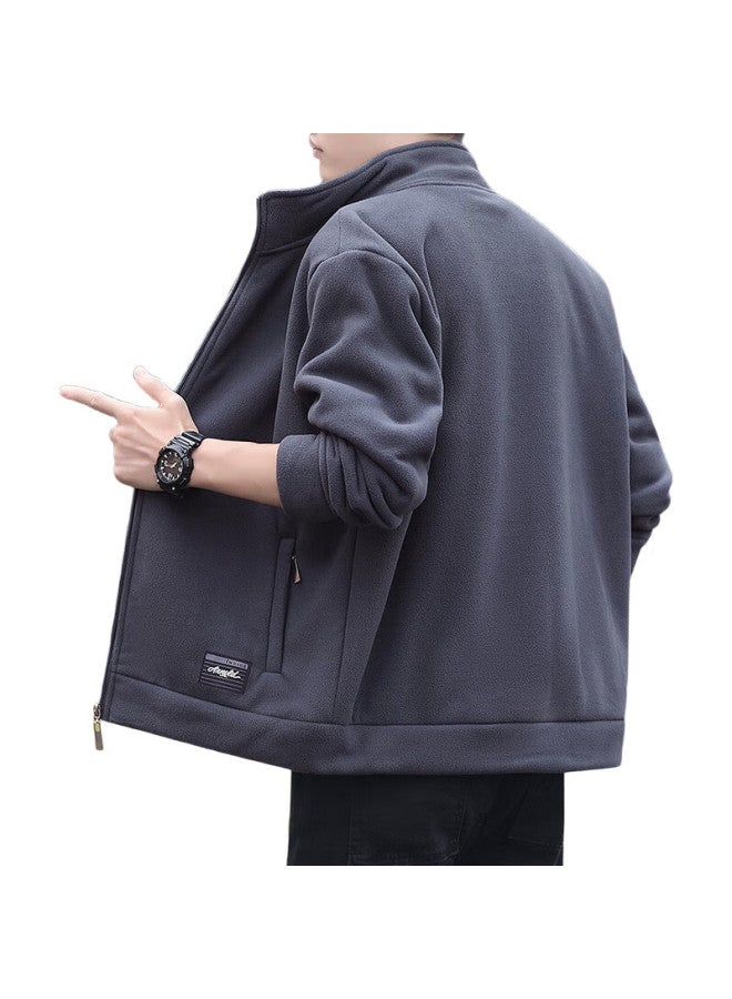 ROMON Men'S Autumn Jacket, Stand-Up Collar Cardigan, Trendy Warm Fleece Coat, Dad'S Outfit, Z19 Navy Blue, Xl - Image 1